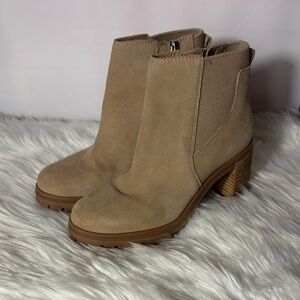Vince Camuto Tan Suede Ankle Booties with Block Heel